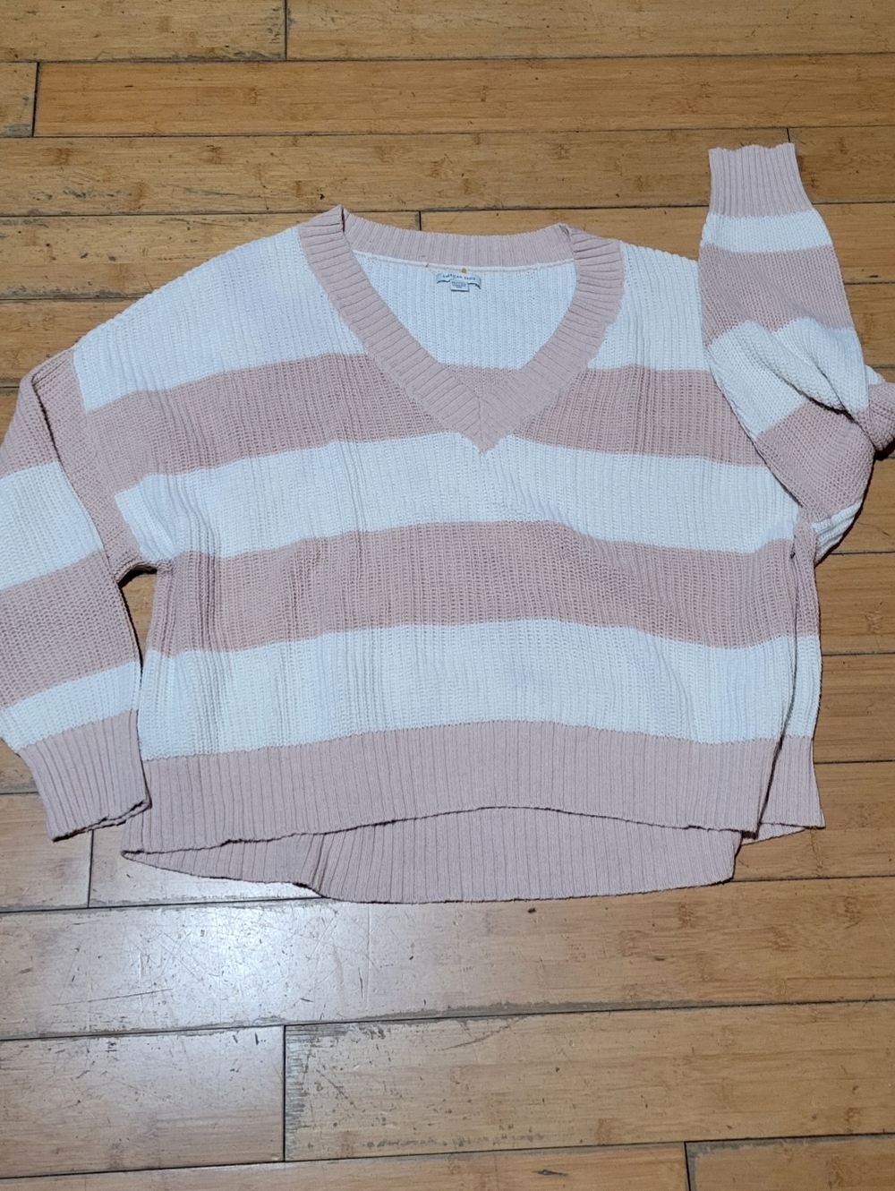 American Eagle Oversized Lightweight Striped V-Neck Sweater Women's 2XL